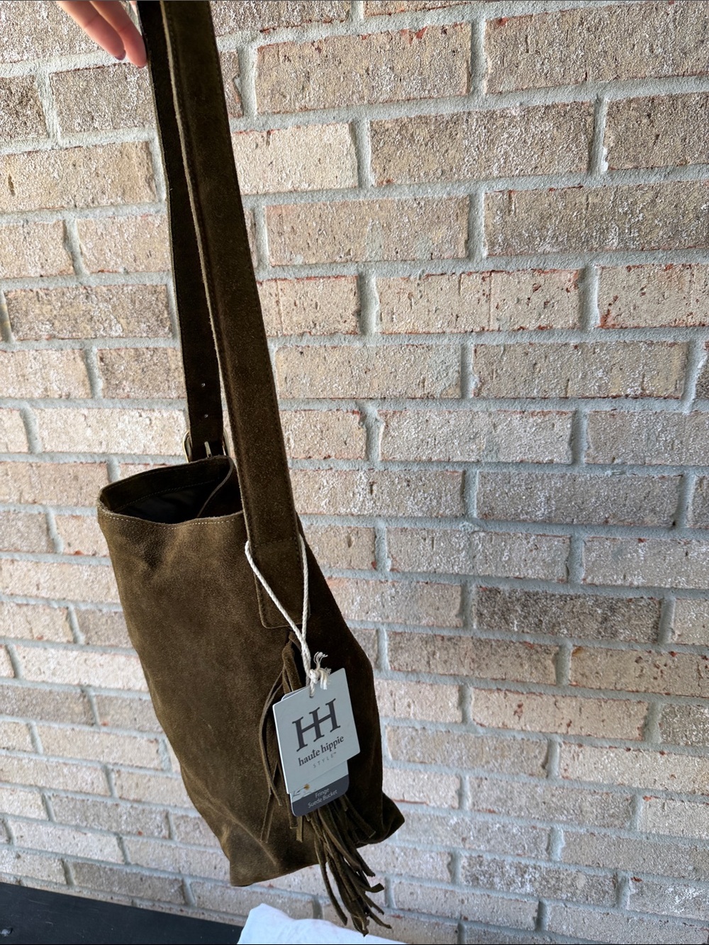 Haute Hippie Suede Fringe Shoulder Bag in Olive Brown - Casual Women’s Tote NWT - Picture 6 of 16